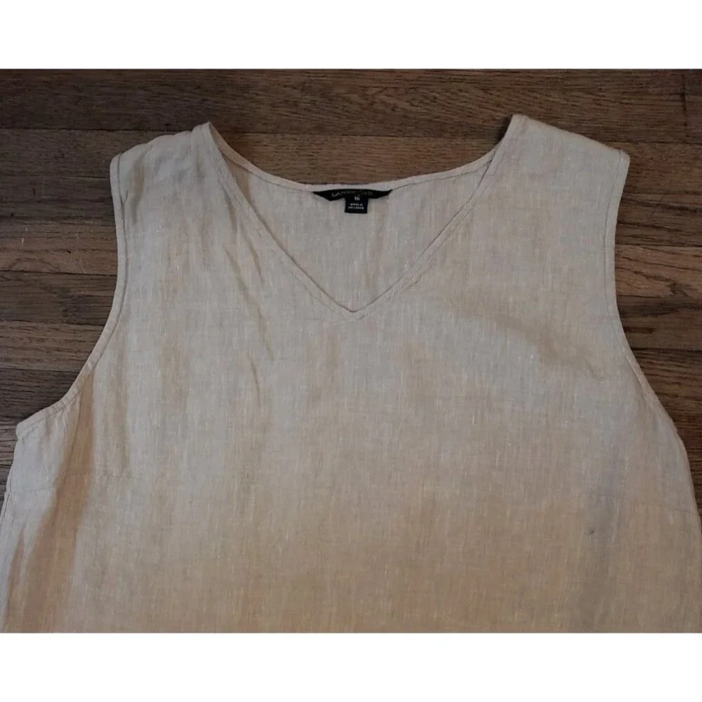 Lands End Linen Quiet Luxury Coastal Minimalist Vacation Size 18 Maxi Dress Tan - Picture 2 of 8